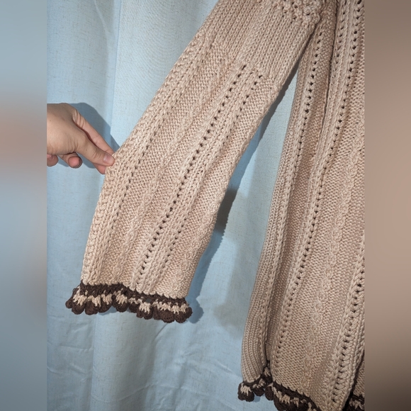 Vintage Storybook Knits Long Handknit Ruffle Trim Cardigan - Picture 3 of 5
